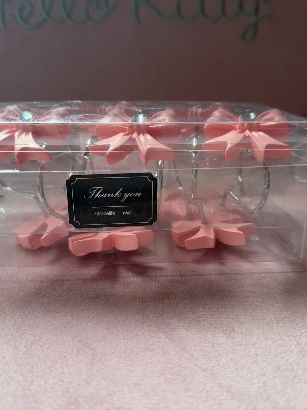 Pink Bow Shower Curtain Hooks with Rhinestone Accent